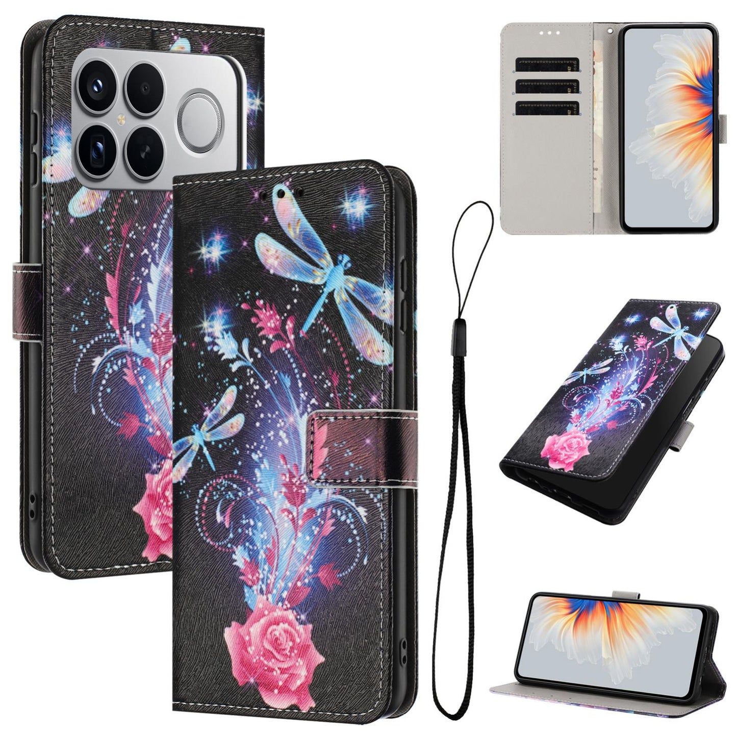 For Redmi K90 Pro Max / Poco F8 Ultra Color Drawing Pattern Leather Phone Case(Dragonfly)