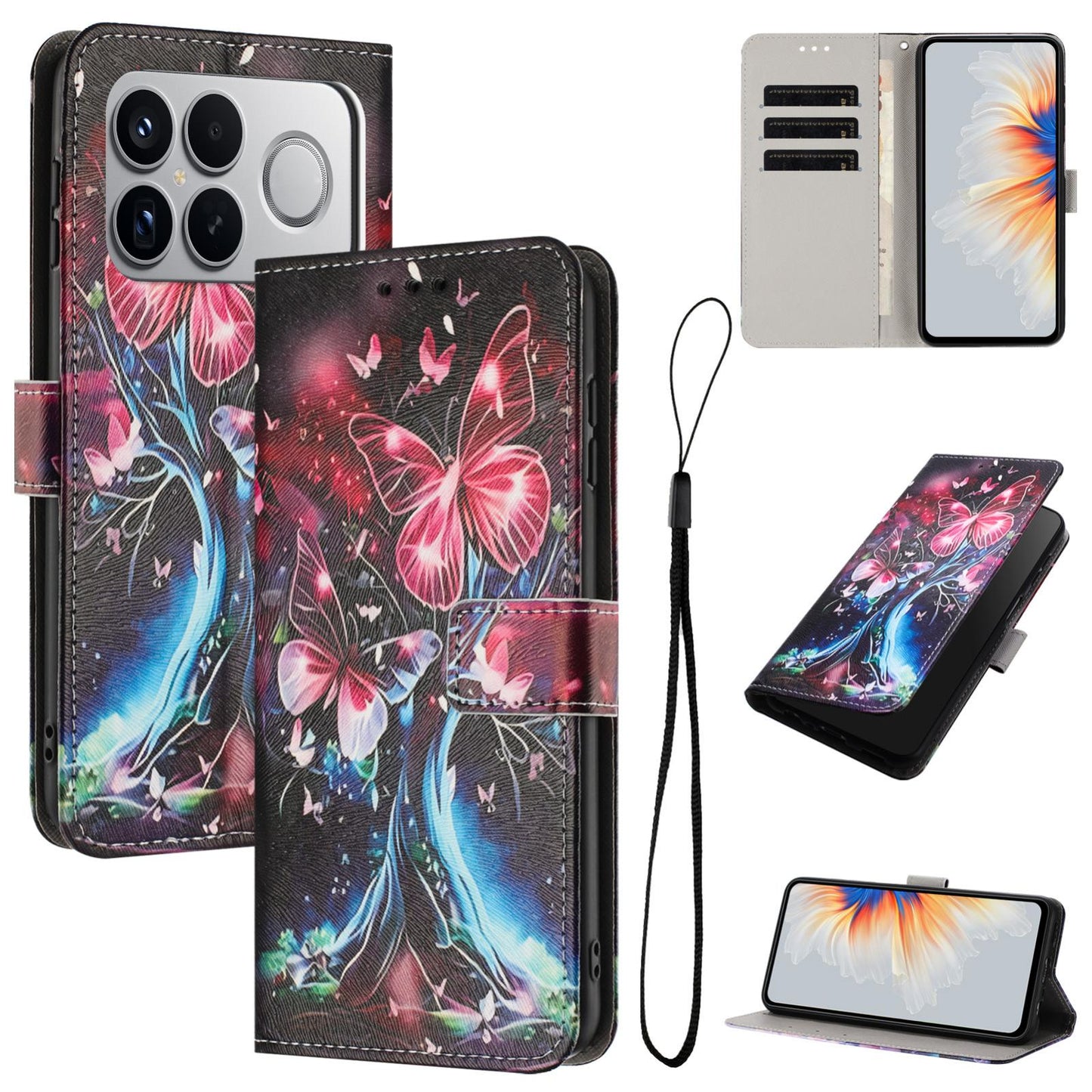 For Redmi K90 Pro Max / Poco F8 Ultra Color Drawing Pattern Leather Phone Case(Butterfly Tree)