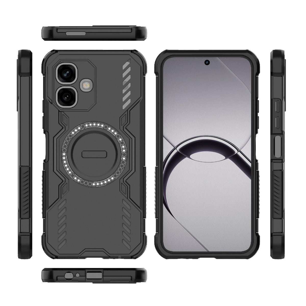 For Infinix Smart 20 4G Global Butterfly Armor MagSafe Magnetic Ring Shockproof Phone Case - Black - EDA008508006C