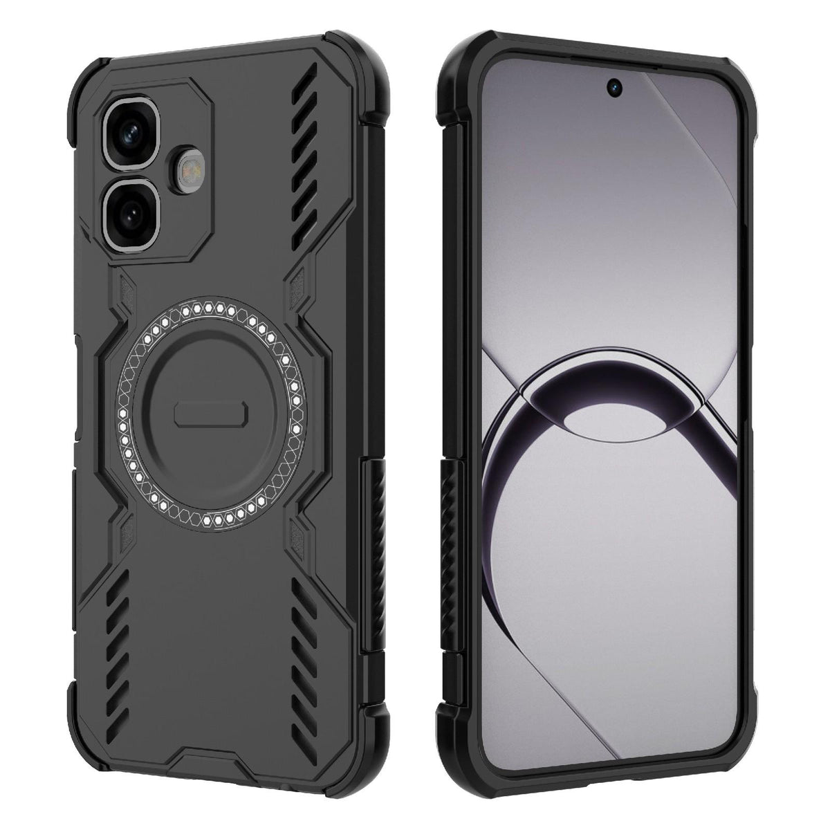 For Infinix Smart 20 4G Global Butterfly Armor MagSafe Magnetic Ring Shockproof Phone Case - Black - EDA008508006C