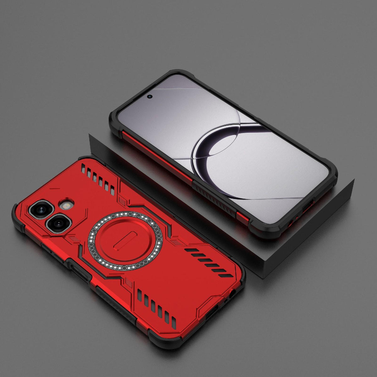 For Infinix Smart 20 4G Global Butterfly Armor MagSafe Magnetic Ring Shockproof Phone Case - Red - EDA008508006E