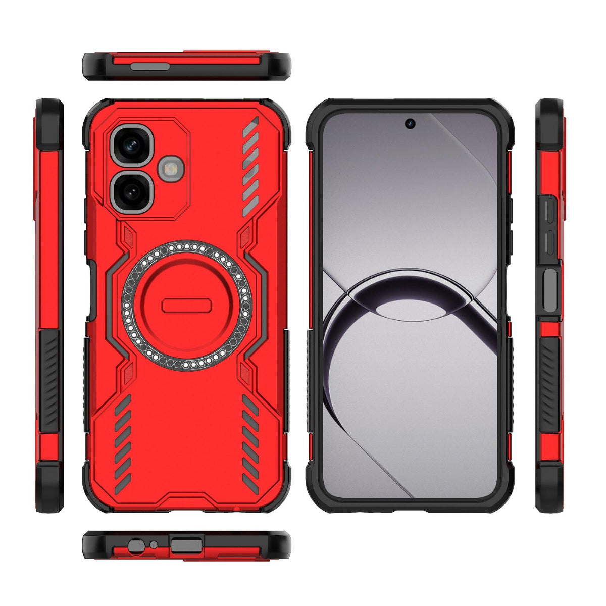 For Infinix Smart 20 4G Global Butterfly Armor MagSafe Magnetic Ring Shockproof Phone Case - Red - EDA008508006E