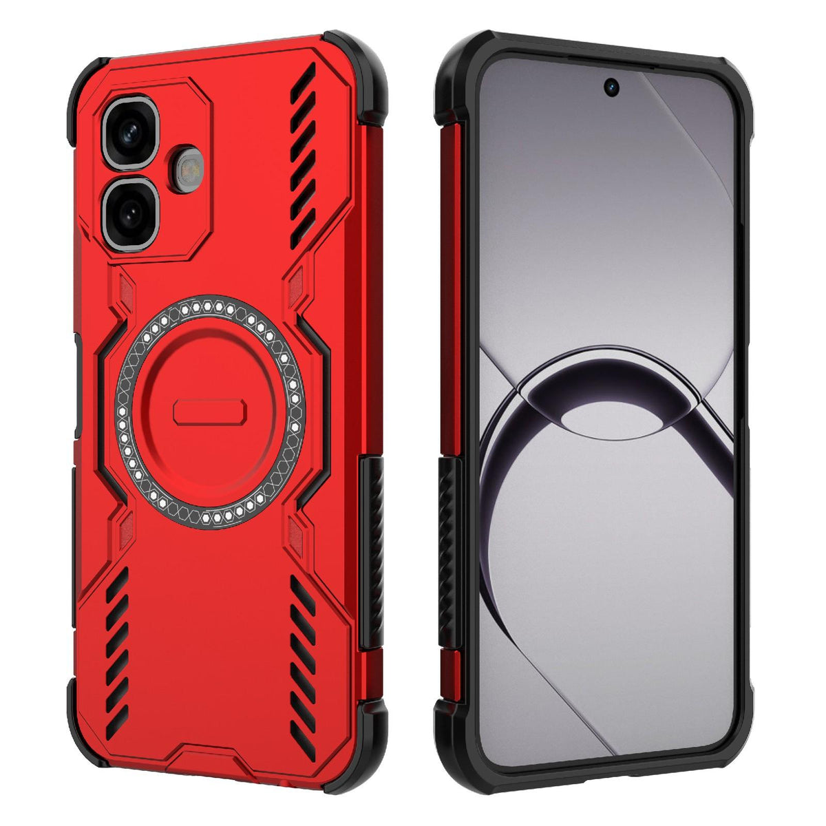 For Infinix Smart 20 4G Global Butterfly Armor MagSafe Magnetic Ring Shockproof Phone Case - Red - EDA008508006E