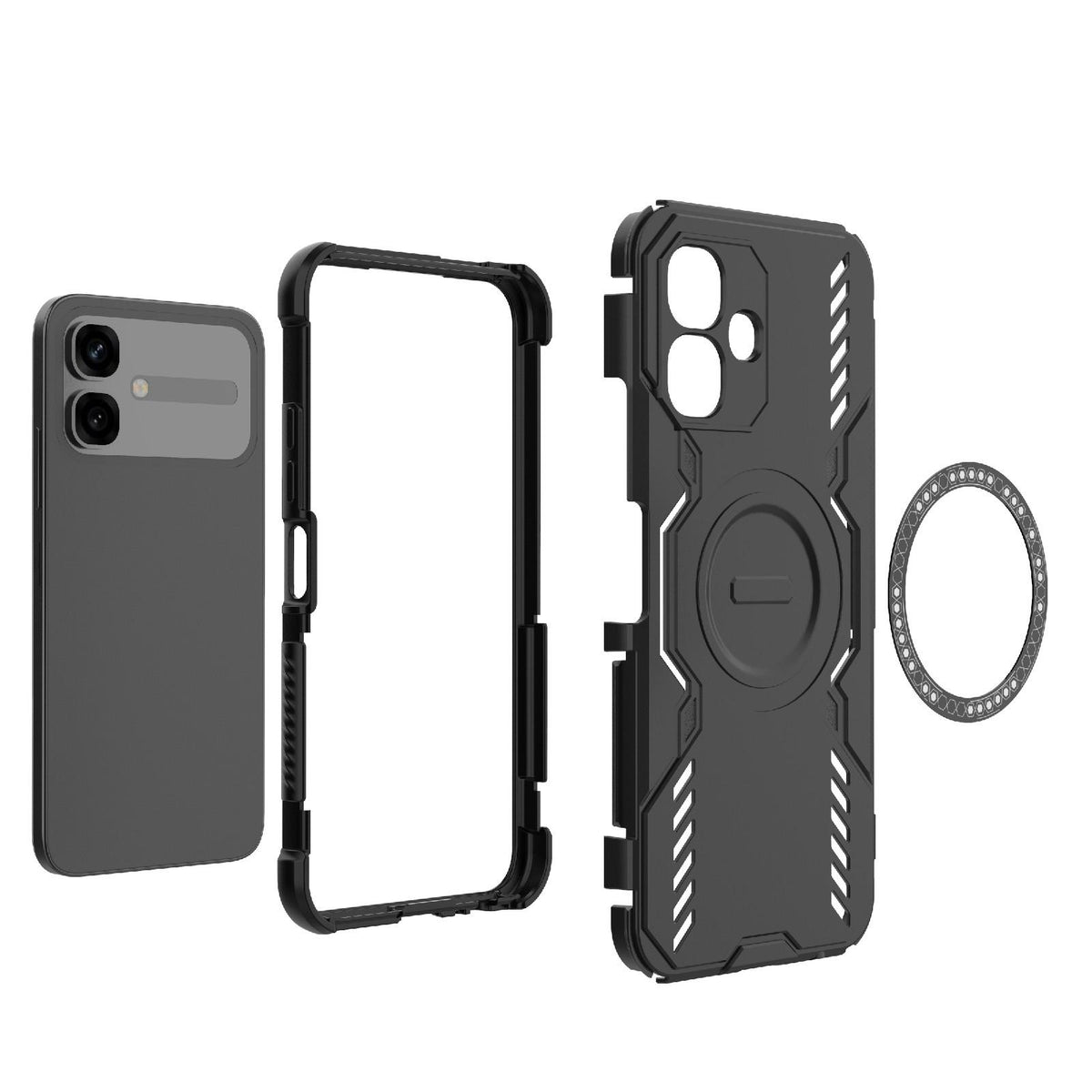 For Infinix Smart 20 4G Global Butterfly Armor MagSafe Magnetic Ring Shockproof Phone Case - Red - EDA008508006E