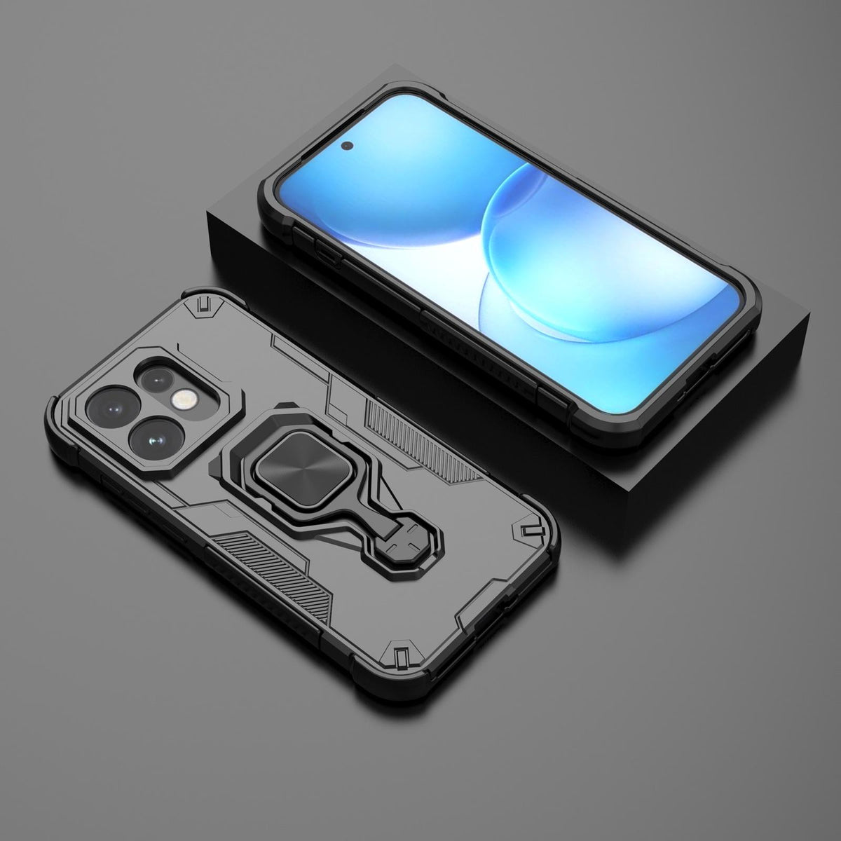 For OPPO Reno16 5G Global Metal Kickstand TPU Hybrid PC Phone Case - Black - EDA008532902A