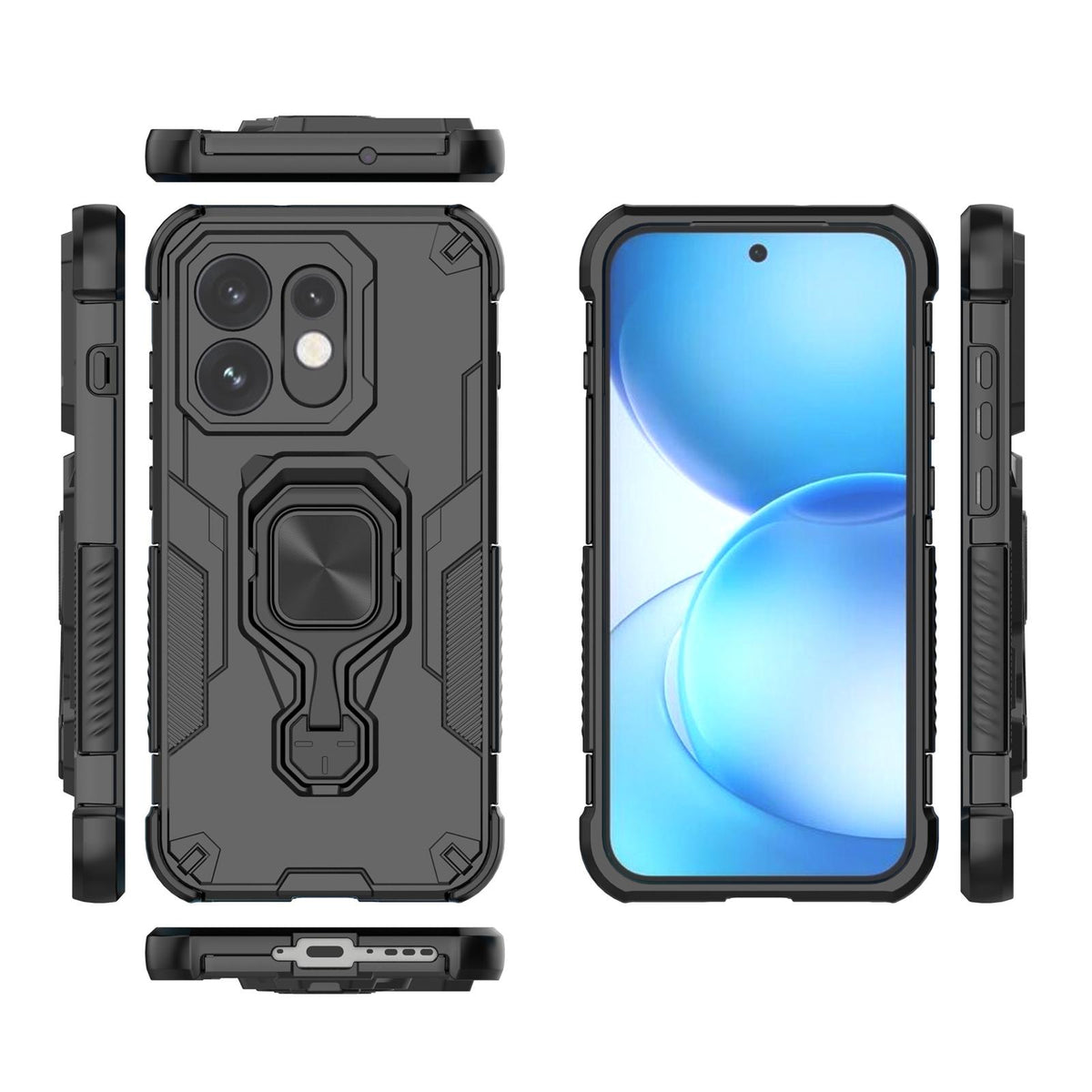 For OPPO Reno16 5G Global Metal Kickstand TPU Hybrid PC Phone Case - Black - EDA008532902A