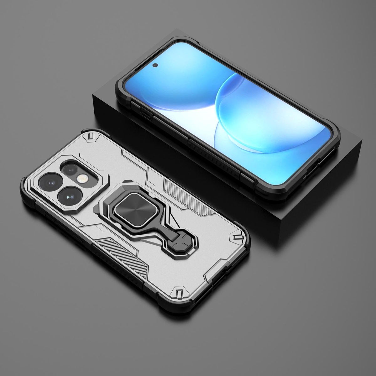 For OPPO Reno16 5G Global Metal Kickstand TPU Hybrid PC Phone Case - Grey - EDA008532902B
