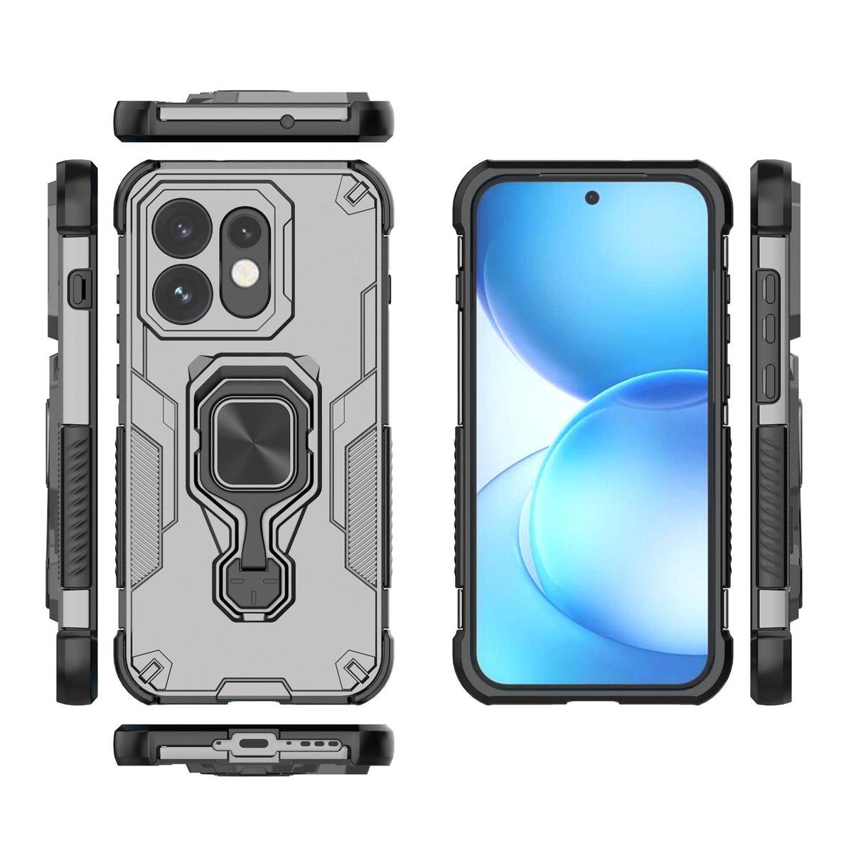 For OPPO Reno16 5G Global Metal Kickstand TPU Hybrid PC Phone Case - Grey - EDA008532902B