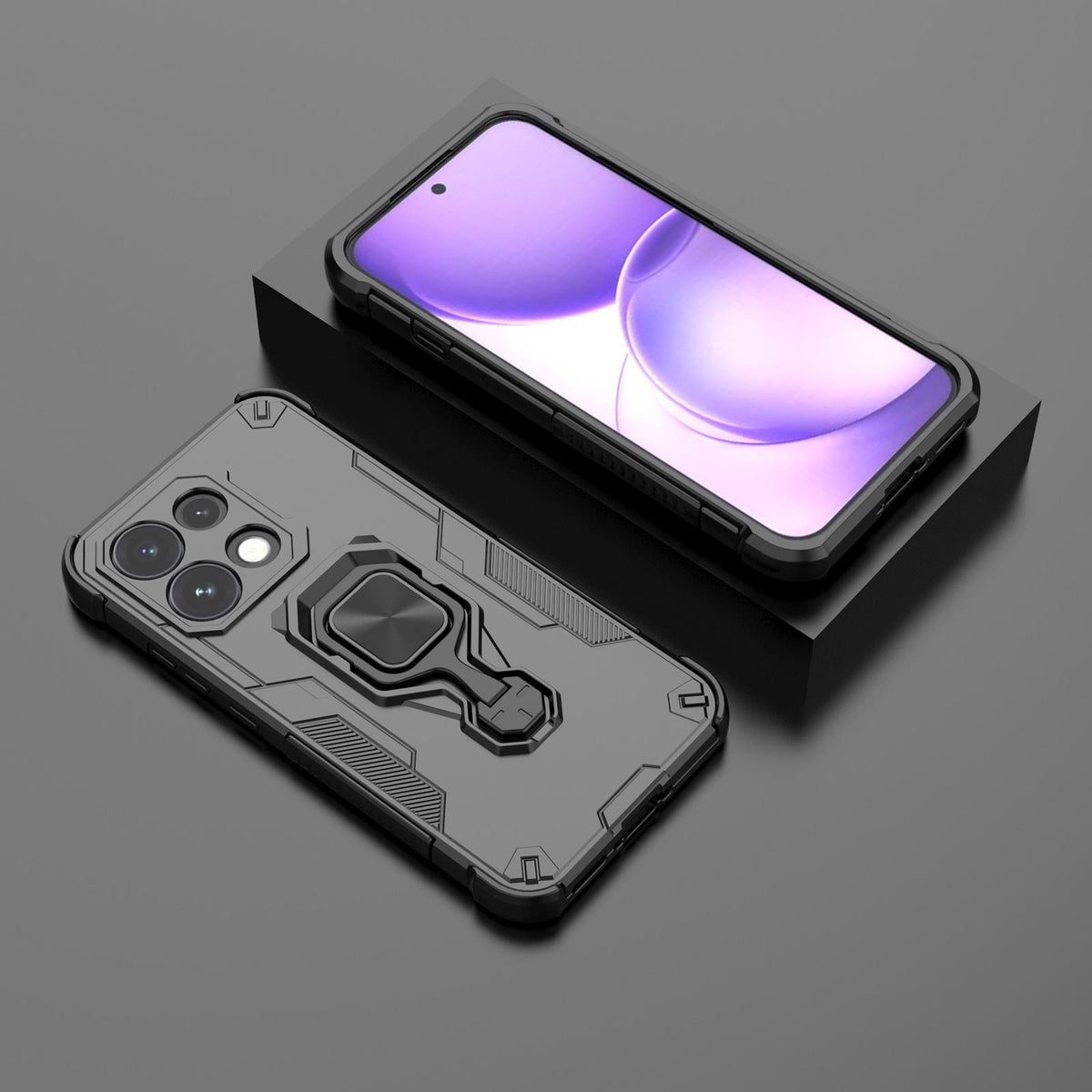 For OPPO Reno16 F 5G Metal Kickstand TPU Hybrid PC Phone Case - Black - EDA008532904A