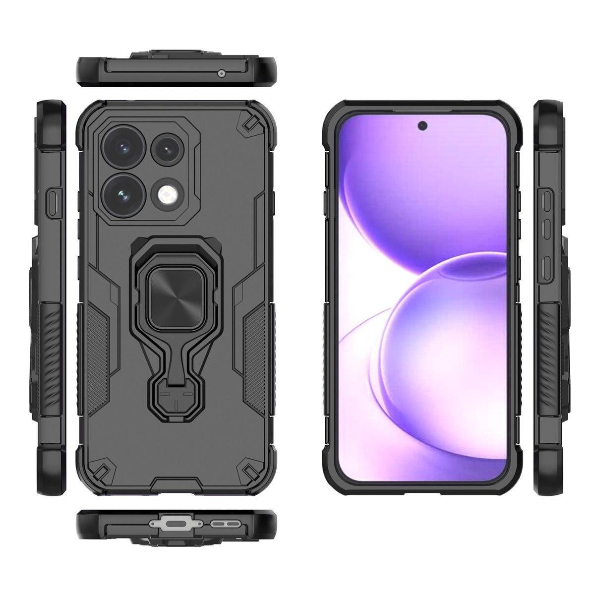 For OPPO Reno16 F 5G Metal Kickstand TPU Hybrid PC Phone Case - Black - EDA008532904A