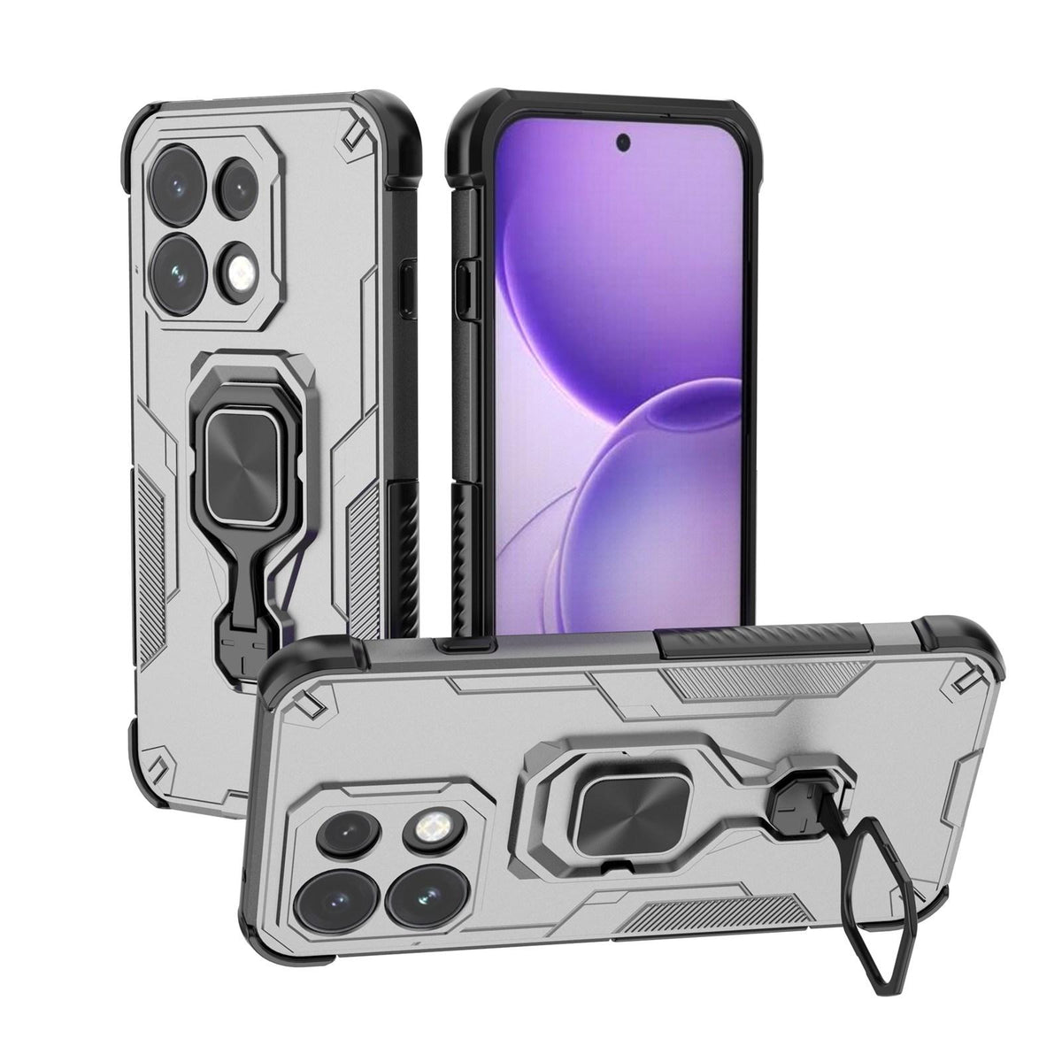 For OPPO Reno16 F 5G Metal Kickstand TPU Hybrid PC Phone Case - Grey - EDA008532904B