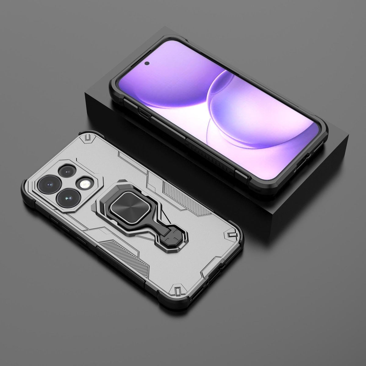 For OPPO Reno16 F 5G Metal Kickstand TPU Hybrid PC Phone Case - Grey - EDA008532904B