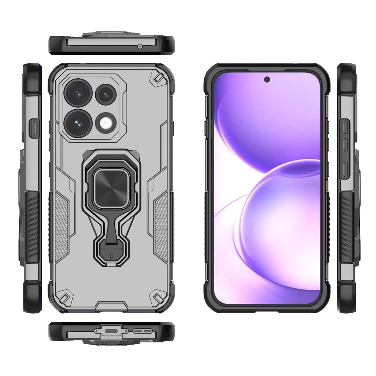 For OPPO Reno16 F 5G Metal Kickstand TPU Hybrid PC Phone Case - Grey - EDA008532904B