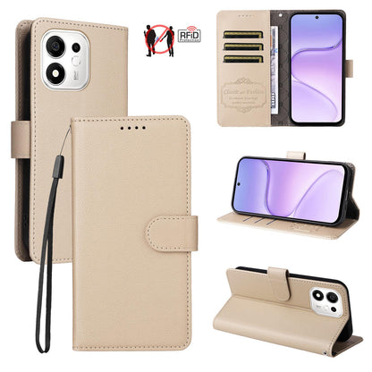 For Honor 600 Smart 5G Litchi Texture RFID Blocking 3-Card Wallet Leather Phone Case(Beige)