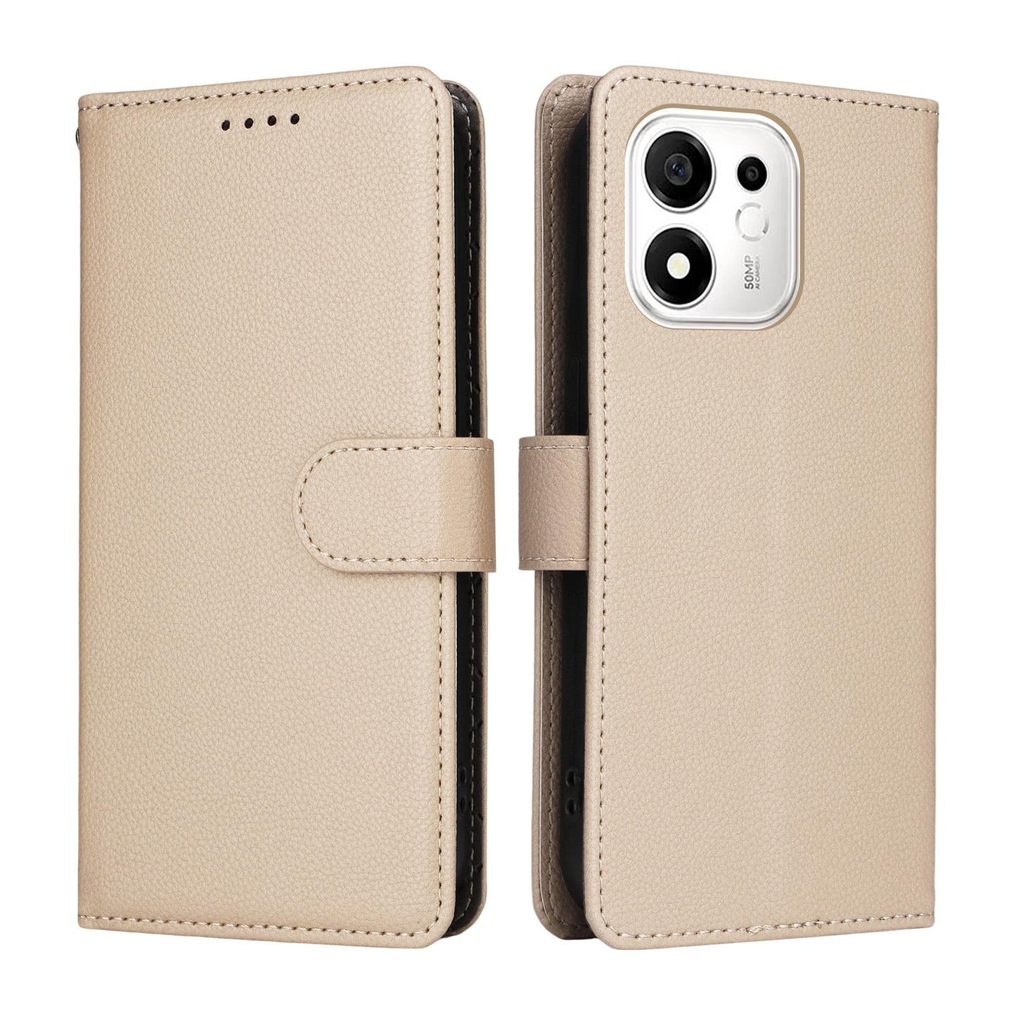 For Honor 600 Smart 5G Litchi Texture RFID Blocking 3-Card Wallet Leather Phone Case(Beige)