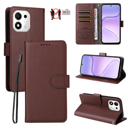 For Honor 600 Smart 5G Litchi Texture RFID Blocking 3-Card Wallet Leather Phone Case(Brown)