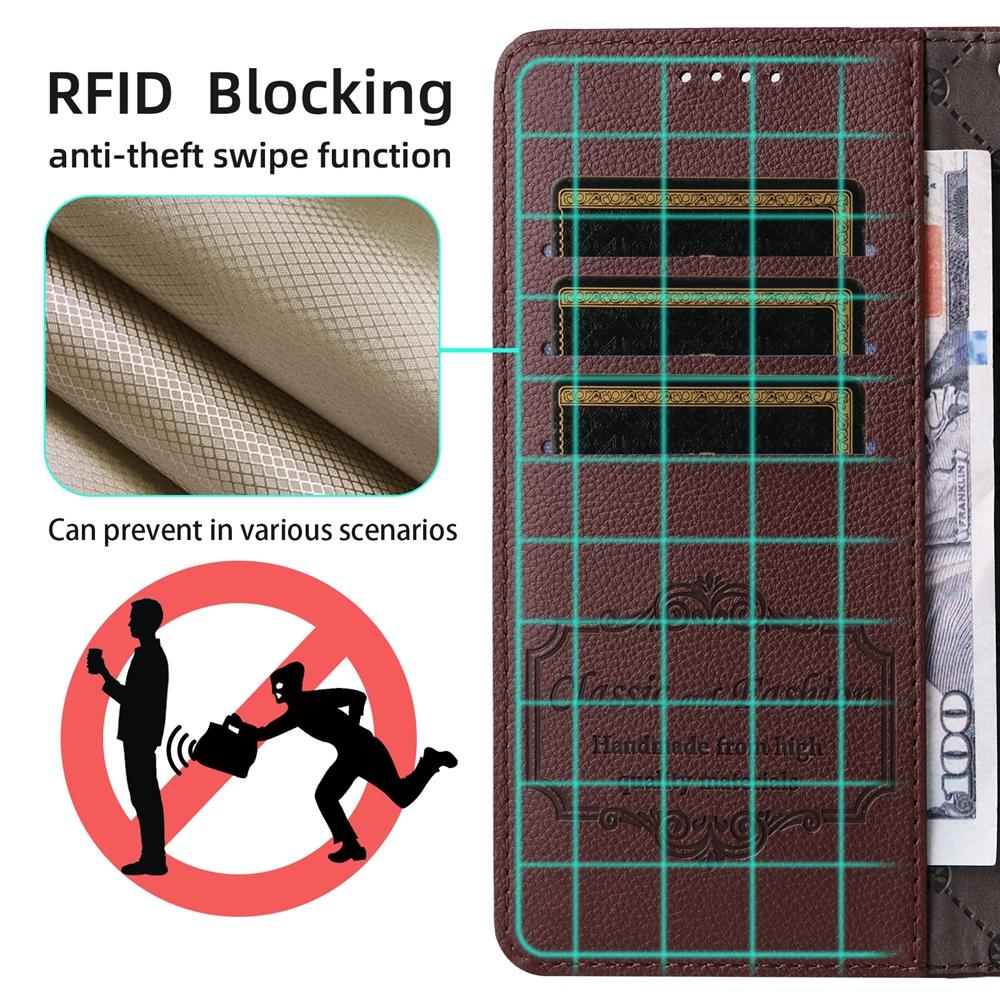 For Honor 600 Smart 5G Litchi Texture RFID Blocking 3-Card Wallet Leather Phone Case(Brown)