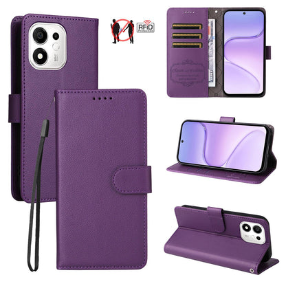 For Honor 600 Smart 5G Litchi Texture RFID Blocking 3-Card Wallet Leather Phone Case(Purple)