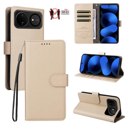 For Huawei nova 16 Litchi Texture RFID Blocking 3-Card Wallet Leather Phone Case(Beige)