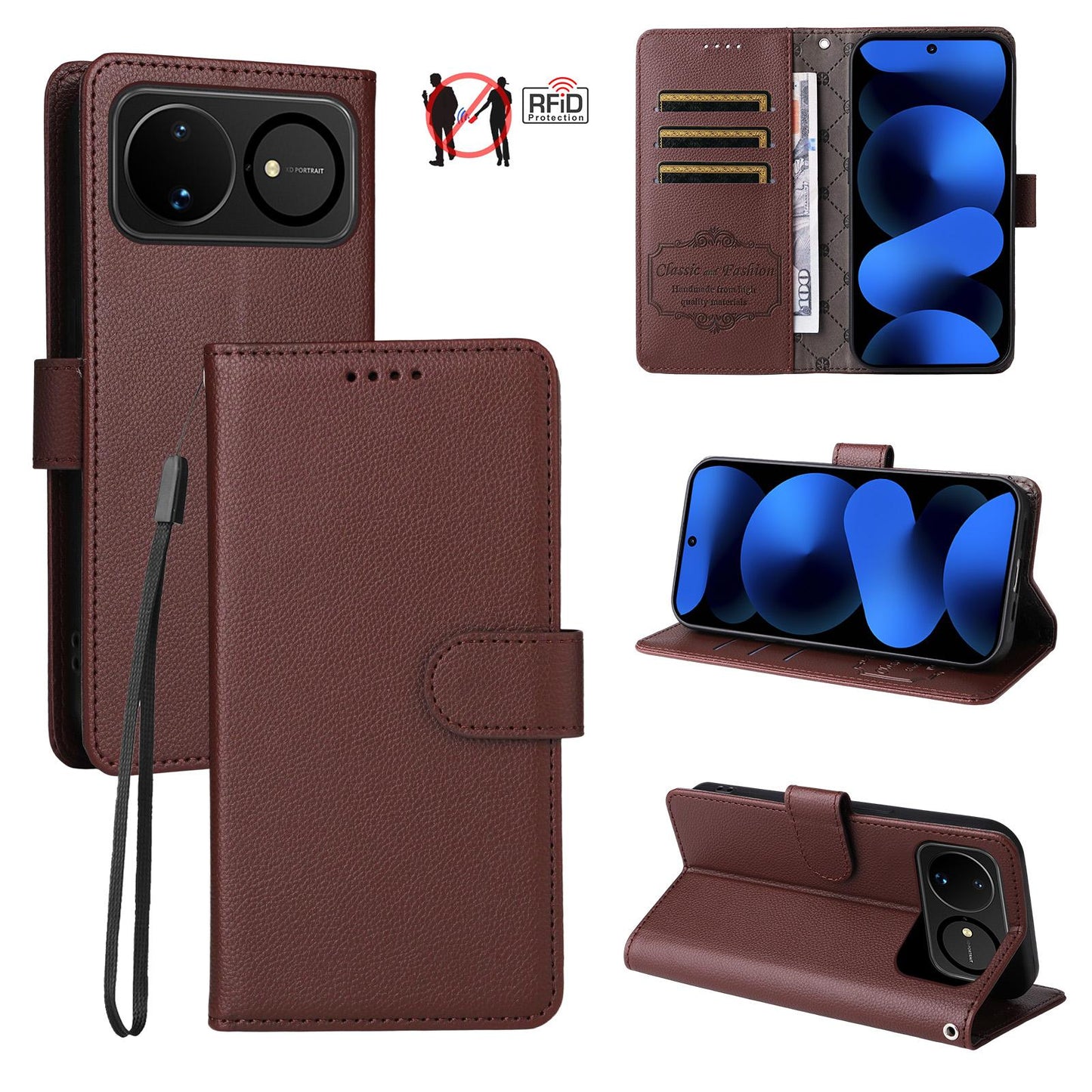 For Huawei nova 16 Litchi Texture RFID Blocking 3-Card Wallet Leather Phone Case(Brown)