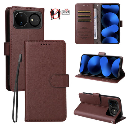 For Huawei nova 16 Litchi Texture RFID Blocking 3-Card Wallet Leather Phone Case(Brown)