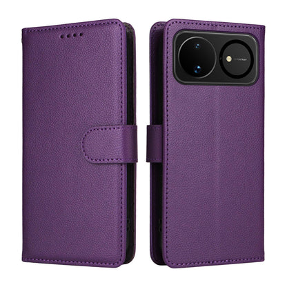 For Huawei nova 16 Litchi Texture RFID Blocking 3-Card Wallet Leather Phone Case(Purple)