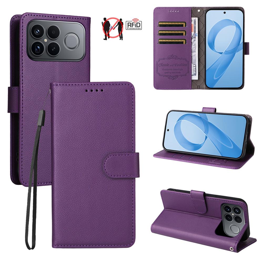 For Redmi K90 Pro Max / Poco F8 Ultra 5G Litchi Texture RFID Blocking 3-Card Wallet Leather Phone Case(Purple)