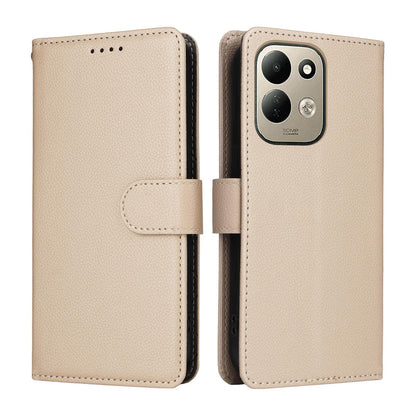 For Redmi 17 5G / 4G Global 170mm Litchi Texture RFID Blocking 3-Card Wallet Leather Phone Case(Beige)