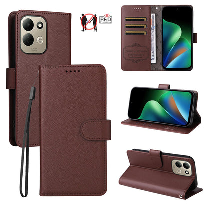 For Redmi 17 5G / 4G Global 170mm Litchi Texture RFID Blocking 3-Card Wallet Leather Phone Case(Brown)