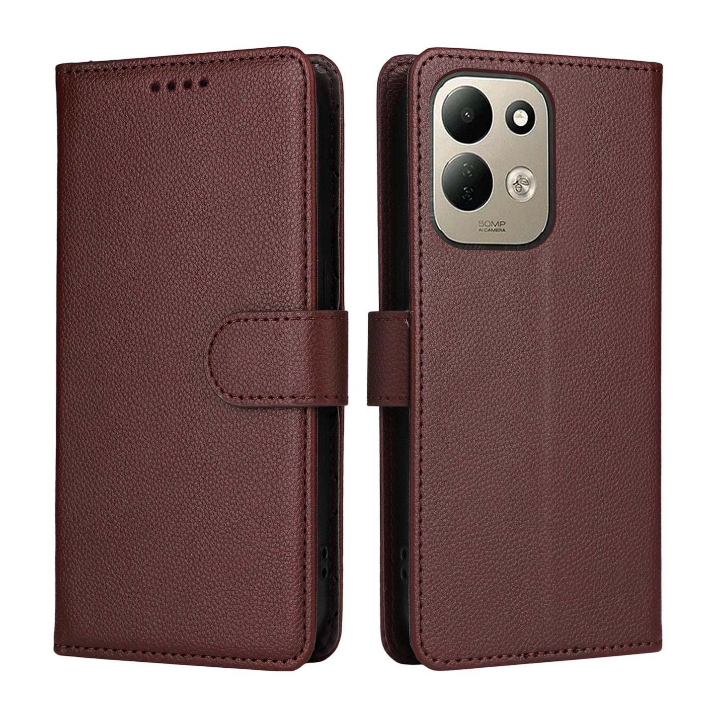 For Redmi 17 5G / 4G Global 170mm Litchi Texture RFID Blocking 3-Card Wallet Leather Phone Case(Brown)