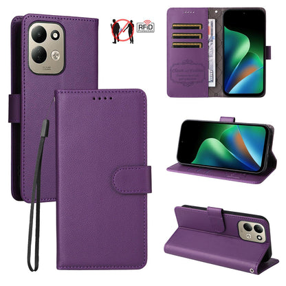 For Redmi 17 5G / 4G Global 170mm Litchi Texture RFID Blocking 3-Card Wallet Leather Phone Case(Purple)