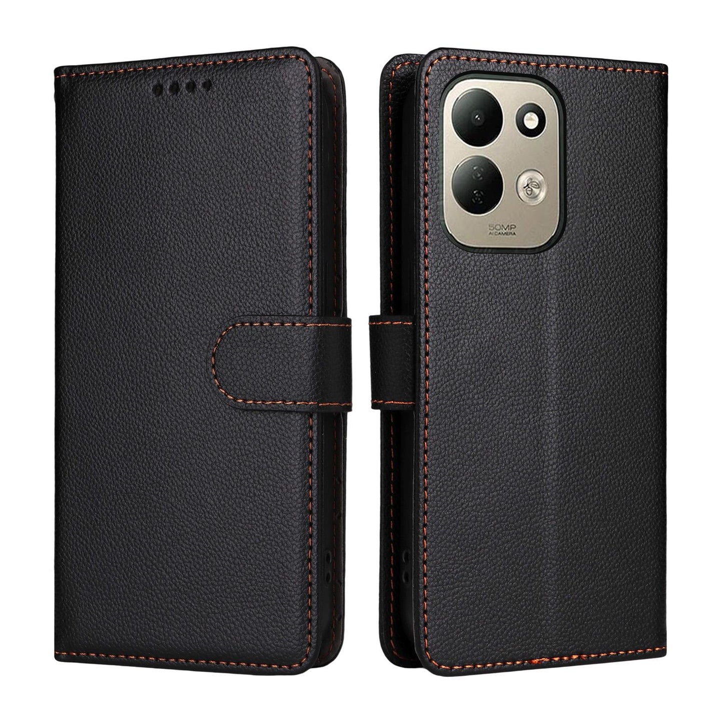 For Redmi 17 5G / 4G Global 170mm Litchi Texture RFID Blocking 3-Card Wallet Leather Phone Case(Black)