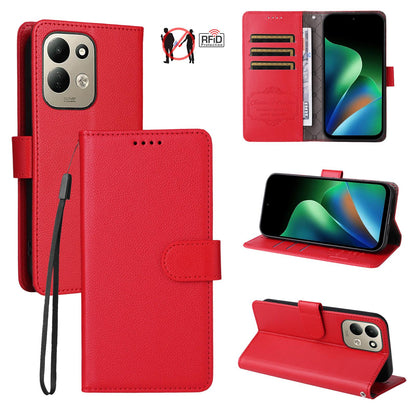 For Redmi 17 5G / 4G Global 170mm Litchi Texture RFID Blocking 3-Card Wallet Leather Phone Case(Red)