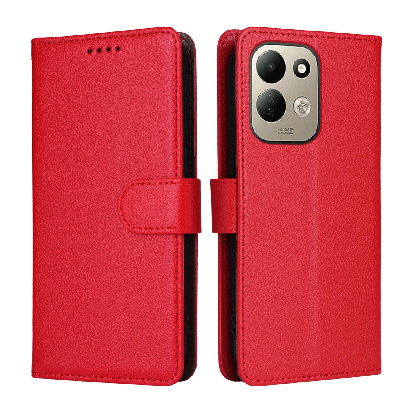 For Redmi 17 5G / 4G Global 170mm Litchi Texture RFID Blocking 3-Card Wallet Leather Phone Case(Red)