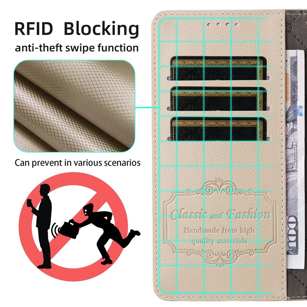 For Redmi Note 17 5G / 4G Global 171mm Litchi Texture RFID Blocking 3-Card Wallet Leather Phone Case(Beige)