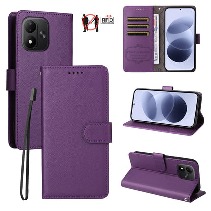 For Redmi Note 17 5G / 4G Global 171mm Litchi Texture RFID Blocking 3-Card Wallet Leather Phone Case(Purple)