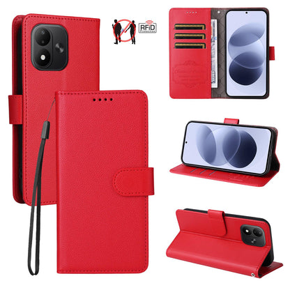 For Redmi Note 17 5G / 4G Global 171mm Litchi Texture RFID Blocking 3-Card Wallet Leather Phone Case(Red)