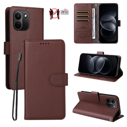 For Redmi Note 17 Pro+ 5G Global 163mm Litchi Texture RFID Blocking 3-Card Wallet Leather Phone Case(Brown)