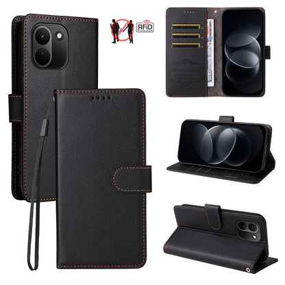 For Redmi Note 17 Pro+ 5G Global 163mm Litchi Texture RFID Blocking 3-Card Wallet Leather Phone Case(Black)