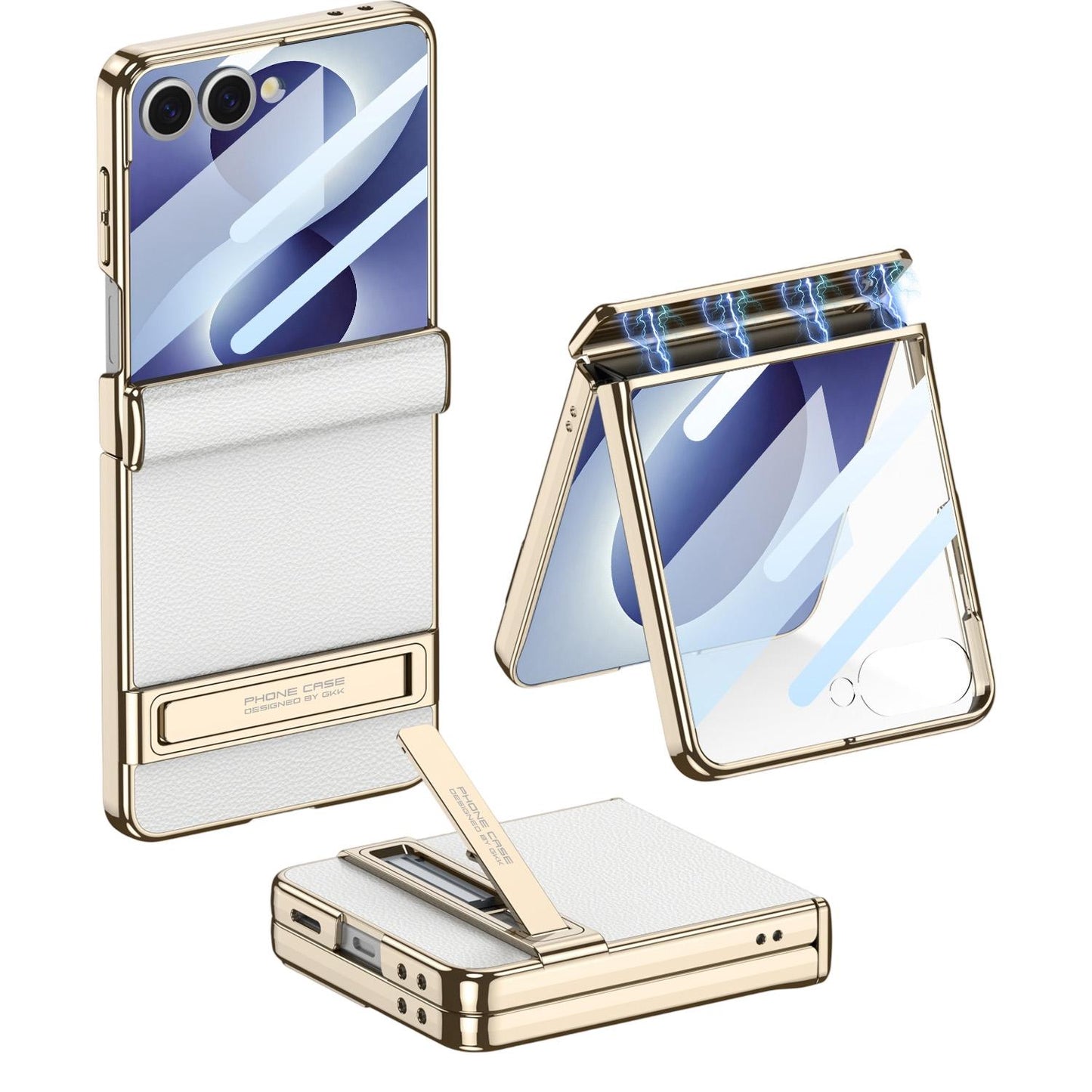 For Galaxy Z Flip8 5G GKK Integrated Triumph Phantom Magnetic Leather Phone Case with Holder(White)