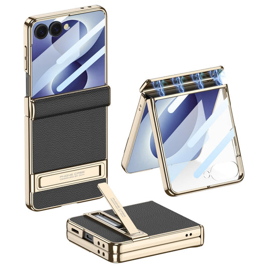 For Galaxy Z Flip8 5G GKK Integrated Triumph Phantom Magnetic Leather Phone Case with Holder(Black)