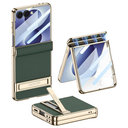 For Galaxy Z Flip8 5G GKK Integrated Triumph Phantom Magnetic Leather Phone Case with Holder(Night Green)