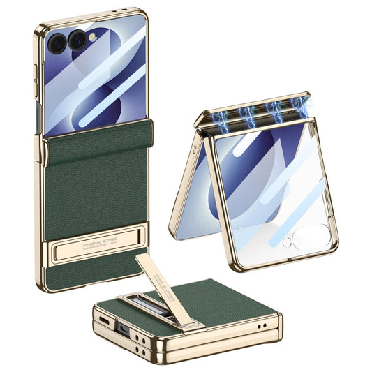 For Galaxy Z Flip8 5G GKK Integrated Triumph Phantom Magnetic Leather Phone Case with Holder(Night Green)