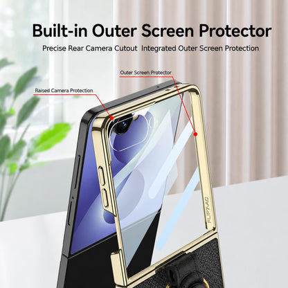 For Galaxy Z Flip8 5G GKK Integrated Electroplating Ring Leather Phone Case with Strap(White)