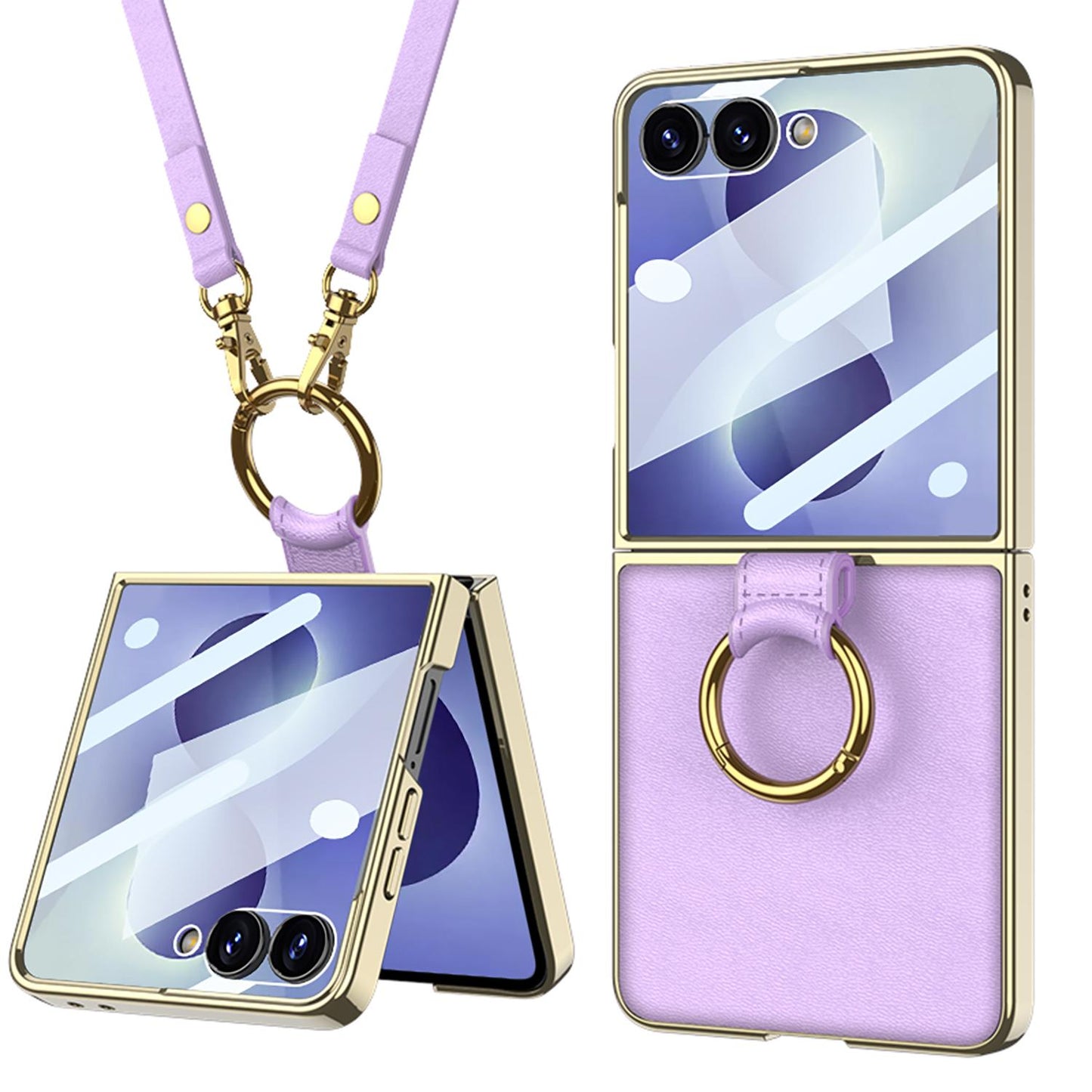 For Galaxy Z Flip8 5G GKK Integrated Electroplating Ring Leather Phone Case with Strap(Purple)