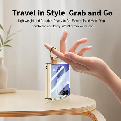 For Galaxy Z Flip8 5G GKK Integrated Electroplating Ring Leather Phone Case with Strap(Black)