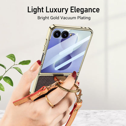 For Galaxy Z Flip8 5G GKK Integrated Electroplating Ring Leather Phone Case with Strap(Black)