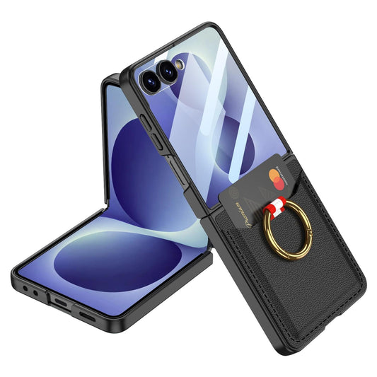 For Galaxy Z Flip8 5G GKK Integrated Ultra-thin Leather Card Slots Phone Case with Ring Holder(Black)