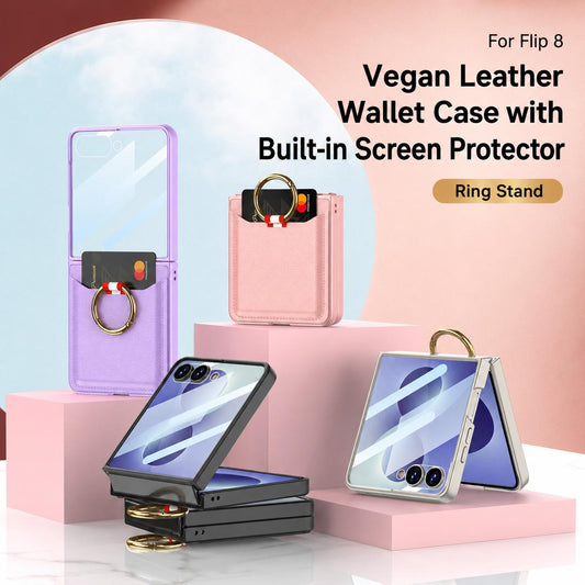 For Galaxy Z Flip8 5G GKK Integrated Ultra-thin Leather Card Slots Phone Case with Ring Holder(Black)