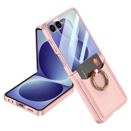 For Galaxy Z Flip8 5G GKK Integrated Ultra-thin Leather Card Slots Phone Case with Ring Holder(Pink)